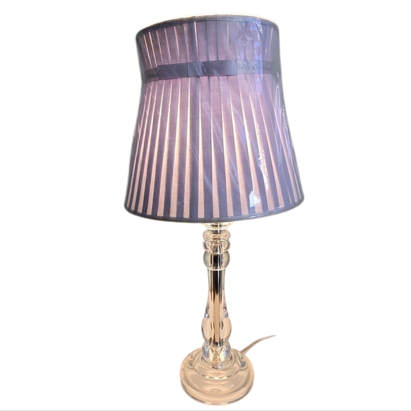 Pottery Barn Kids Acrylic Pillar Table Lamp w/ Lavender Pleated Shade - Picture 2 of 6